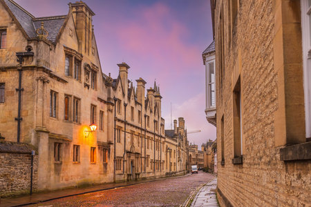 Old town of Oxford city, cityscape of England at sunsetの写真素材
