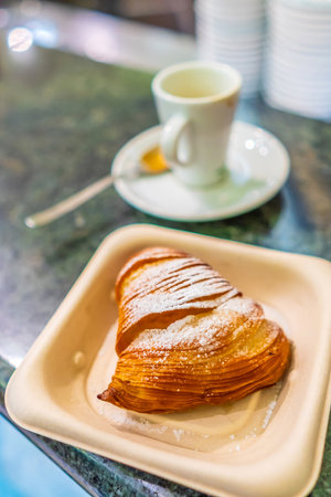 SfogliatellaTraditional dessert with coffeeの写真素材