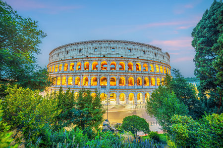 Ancient Colosseum Amphitheater in Rome city, Italy