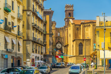 Downtown Naples city skyline, cityscape of  Italy in Europeの写真素材