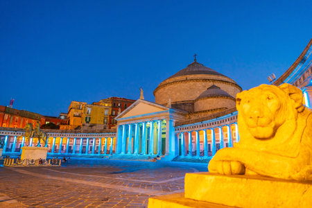 Downtown Naples city skyline, at public town square Piazza del Plebiscito,  cityscape of  Italy in Europeの写真素材