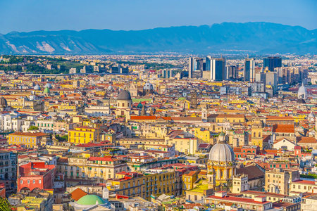 Downtown Naples city skyline, cityscape of  Italy in Europeの写真素材