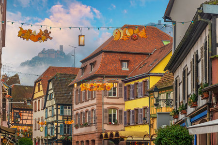 Ribeauville old town city skyline; cityscape of France in Europeの写真素材