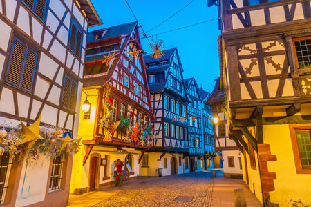 Old town Strasbourg city skyline,  capital of Noel, Alsace cityscape of  Franceの写真素材