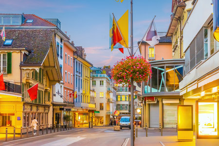 Interlaken city skyline, cityscape of Switzerland in Autumnの写真素材