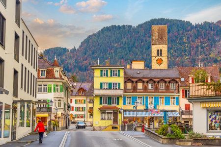 Interlaken city skyline, cityscape of Switzerland in Autumnの写真素材