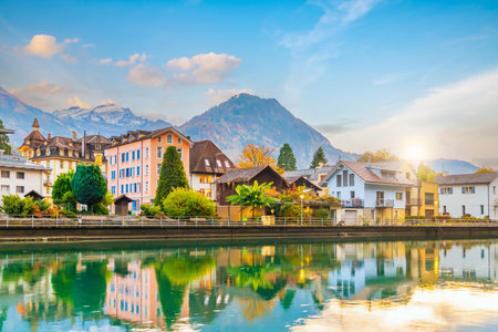 Interlaken city skyline, cityscape of Switzerlandの写真素材