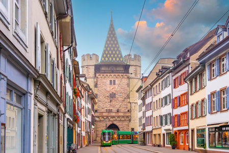 Spalentor gate  in old town Basel city skyline, city scape of  Switzerland in Europeの写真素材