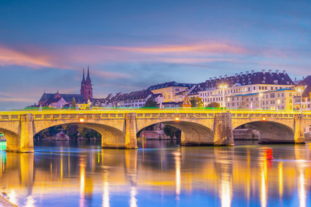 Old town Basel city skyline, city scape of  Switzerland in Europeの写真素材
