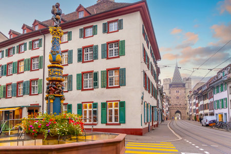 Spalentor gate  in old town Basel city skyline, city scape of  Switzerland in Europeの写真素材