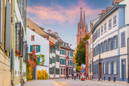 Basel Minster in old town Basel city skyline, city scape of  Switzerland in Europeの写真素材