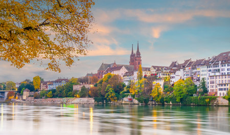 Old town Basel city skyline, city scape of  Switzerland in Europeの写真素材