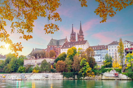 Old town Basel city skyline, city scape of  Switzerland in Europeの写真素材