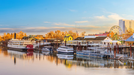 Old town Sacramento city skyline, cityscape of California in  USAの写真素材