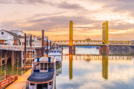 Old town Sacramento city skyline with Tower Bridge, cityscape of California in  USAの写真素材