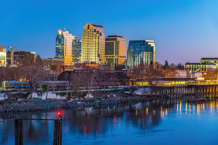 Old town Sacramento city skyline with Tower Bridge, cityscape of California in  USAの写真素材