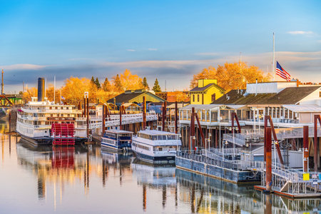 Old town Sacramento city skyline, cityscape of California in  USAの写真素材