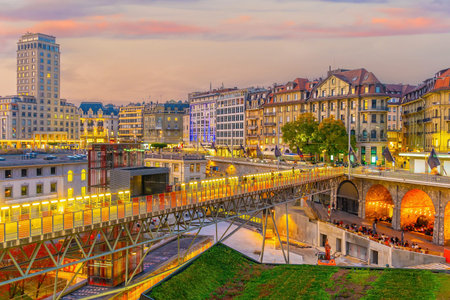 Downtown Lausanne city skyline, cityscape of  switzerland in Europeの写真素材