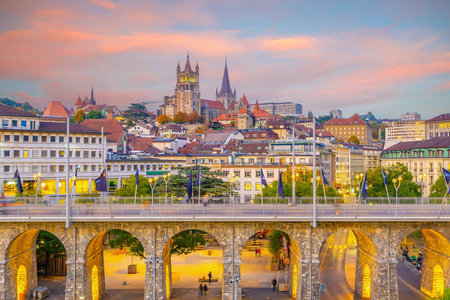 Downtown Lausanne city skyline, cityscape of  switzerland in Europe