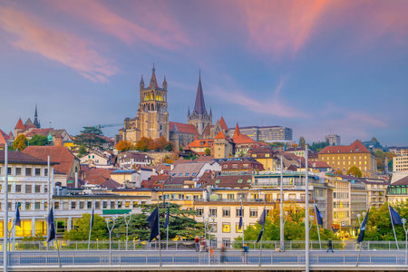 Downtown Lausanne city skyline, cityscape of  switzerland in Europeの写真素材
