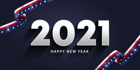 New Year 2021 with USA Flag. 2021 Happy new year greeting banner.の写真素材