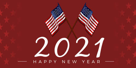 New Year 2021 with USA Flag. 2021 Happy new year greeting banner.の写真素材