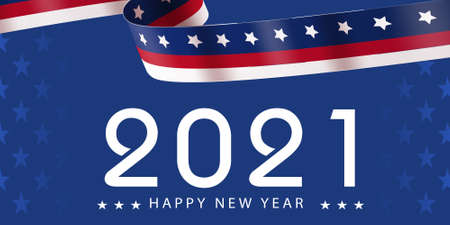 New Year 2021 with USA Flag. 2021 Happy new year greeting banner.の写真素材