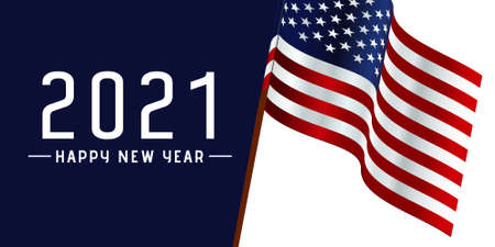 New Year 2021 with USA Flag. 2021 Happy new year greeting banner.の写真素材