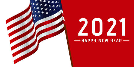 New Year 2021 with USA Flag. 2021 Happy new year greeting banner.の写真素材