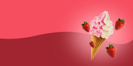 Trendy summer sale banner design with ice cream, website banner, offer banner, Ice cream banner design, 3D illustration.の写真素材