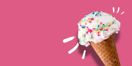 Trendy summer sale banner design with ice cream, website banner, offer banner, Ice cream banner design, 3D illustration.の写真素材