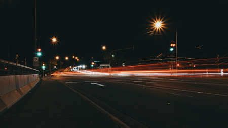 Light Streaks on Freeway Overpassの写真素材