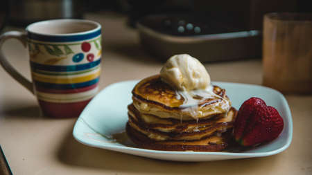 Pancake Ice Cream Breakfastの写真素材