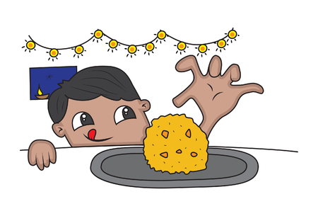Vector Diwali Cartoon Illustration Of Boy With Sweet .のイラスト素材