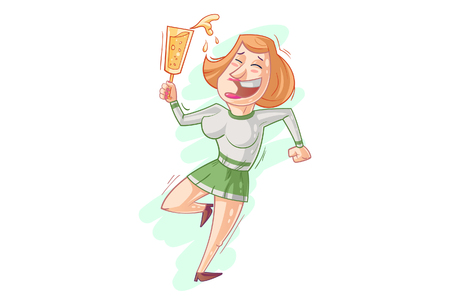 Cartoon illustration of woman with beer glass.のイラスト素材
