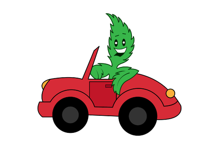 Cartoon Illustration of marijuana with car.のイラスト素材