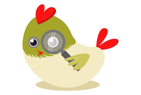 Vector cartoon illustration. Cute bird with magnifier lens.のイラスト素材