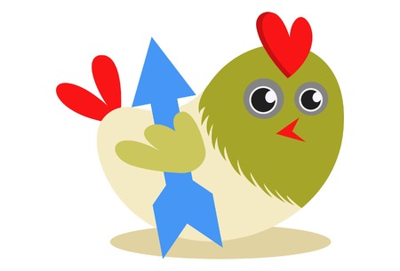 Vector cartoon illustration. Cute bird  with the arrow sign .のイラスト素材