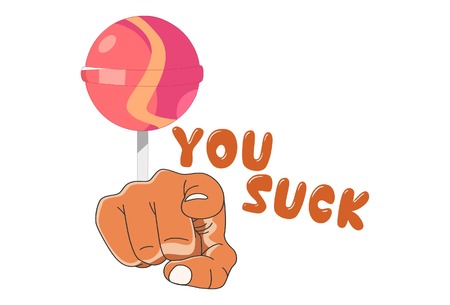 Vector cartoon illustration of hand sign. Lettering you suck design.のイラスト素材