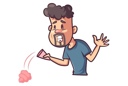 Vector cartoon illustration of funny man. Ice cream is falling down.のイラスト素材