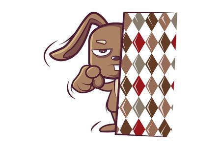 Vector cartoon illustration of cute rabbit hiding and finger sign.のイラスト素材