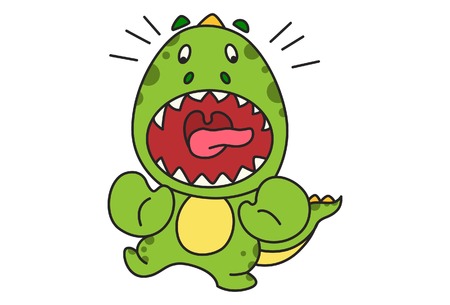 Vector cartoon illustration of cute green dinosaur scare. Isolated on white background.のイラスト素材