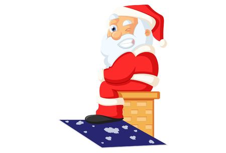 Vector Cartoon illustration. Cute Santa is sitting on the bench and making eyes. Isolated on white background.のイラスト素材