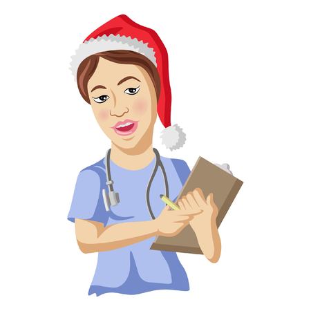 Cute Santa Claus Nurse . Vector Illustration. Isolated on white background.のイラスト素材