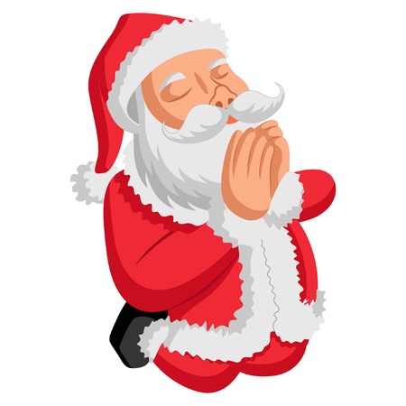 Cute Santa Claus Praying . Vector illustration. Isolated on white background.のイラスト素材