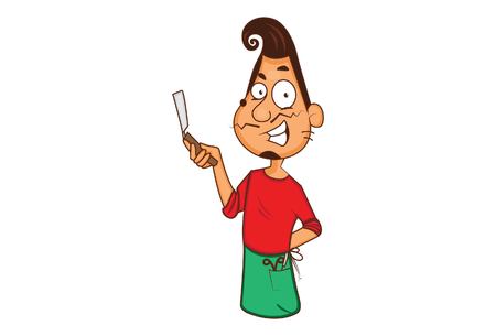 Vector cartoon illustration . barber holding razor. Isolated on white background.のイラスト素材