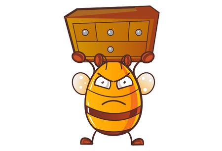 Vector cartoon illustration of cute honey bee angry.Isolated on white background.のイラスト素材