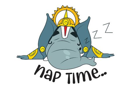 Vector cartoon illustration of lord ganesha sleeping. Isolated on white background.のイラスト素材