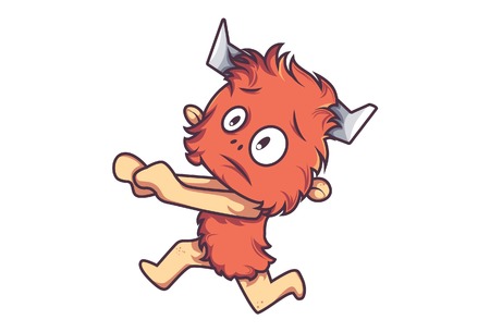 Vector cartoon illustration of cute fur monster sad and running. Isolated on white background.のイラスト素材