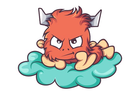 Vector cartoon illustration of cute fur monster thinking. Isolated on white background.のイラスト素材